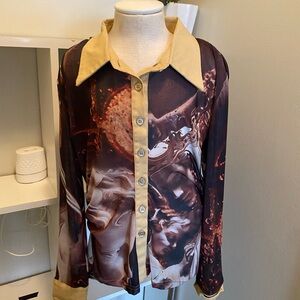 Brown and Cream Button-Up Shirt